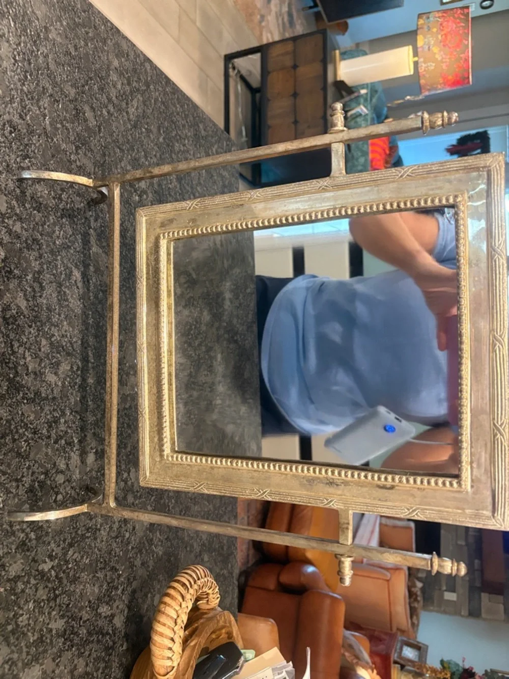 Vintage Style Tilt Vanity Mirror in Distressed Gold